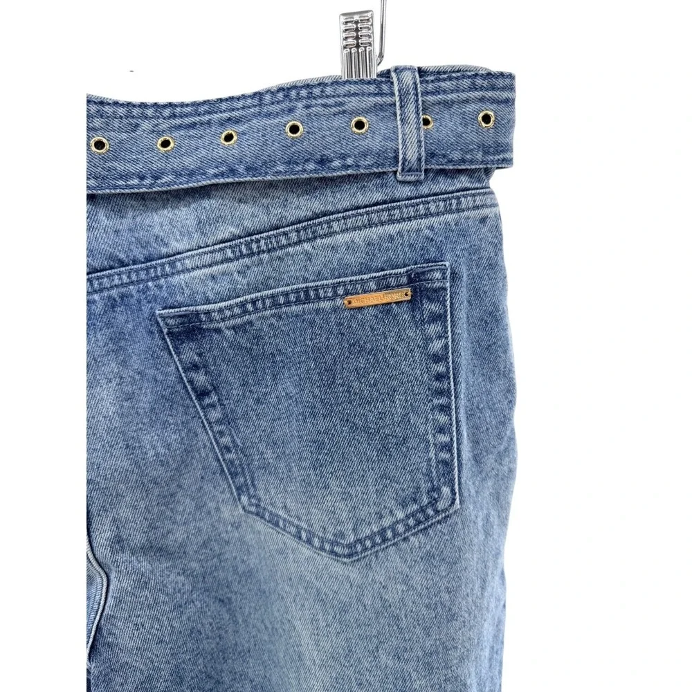 NWT Michael Kors Pleated Belted Denim Pants Vintage Wash High Rise Tapered Sz 12
